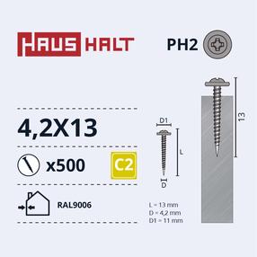 Саморез Haushalt DIN 14566, 4.2 мм x 13 мм, 500 шт.