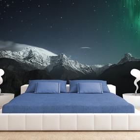 Fototapeet Artgeist Northern Lights - Snowy Mountain Landscape in Winter Night with Cosmos in the Background XLNEW010415, 175 cm x 250 cm