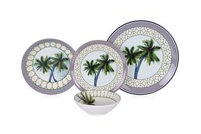 Pusdienu servīze Hermia Tile Palm, keramika, zila krās./zaļa krās., 24 gab.