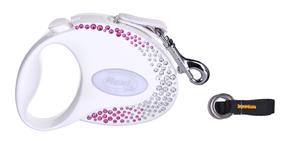 Automātiskā pavada Flexi Glam 3564, balta krās./rozā krās., S