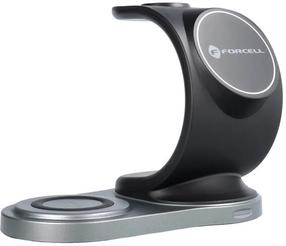 Telefono įkroviklis Forcell 3-in-1, USB-C female/3 x Qi Wireless, juoda sp., 15 W