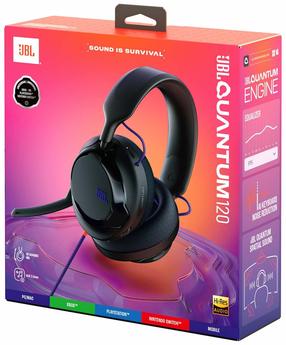 Vadu spēļu austiņas JBL Quantum 120 JBLQTUM120BLK, melna krās.
