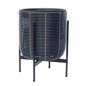 Gėlių vazonas Home4you Wicker 38103, plastikinis/metalas, Ø 38 cm, juoda sp.