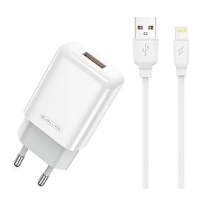Reisilaadija Jellico EU01, Lightning/USB Type A, 100 cm, valge v., 12 W