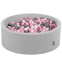 Baseinas su kamuoliukais KiddyMoon Round Ball Pit Round 600 Stars, 90 cm x 90 cm, 600 vnt, balta sp./rožinė sp.