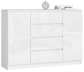 Komoda Akord K140 2D 4SZ CLP, skaidri/balta, 40 cm x 138 cm x 99 cm