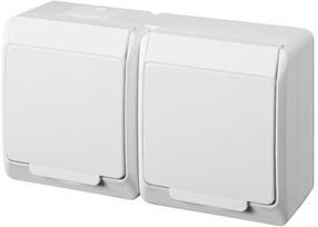 Pistikupesa 2-ne Elektro-Plast Hermes 0325-02, maandusega, IP44, valge v.