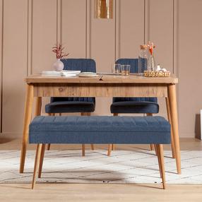 Valgomojo komplektas Kalune Design Vina 1048-3, pušies sp./tamsiai mėlyna sp.