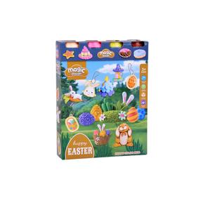 Plastilīna komplekts, ar piederumiem magic dough Happy Easter, daudzkrāsaina