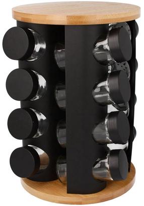 Garšvielu statīvs Brunbeste, melns krās./koka krās./caurspīdīga krās., 18 cmx18 cm