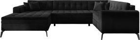 Kampinė sofa Montez Lukso 10, juoda sp., kairinė, 180 x 340 cm x 93 cm