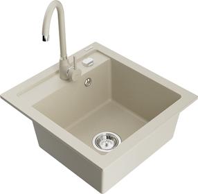 Кухонный умывальник с кухонным смесителем Mexen Vito, гранит, 49 см x 52 см x 21 см, бежевый цв.