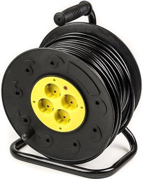 Ilgintuvas su rite Power Plant PPRA16M50S4L, 3 x 2,5 mm², 50 m, IP20, 4 lizdų, juoda sp./geltona sp.