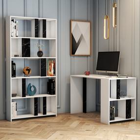 Kontorimööbli komplekt Kalune Design Lima Desk & Bookshelf, valge v./must v., 180 cm x 20 cm x 90 cm
