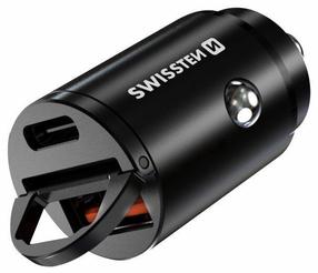 Automobilinis įkroviklis Swissten, USB/USB-C, juoda sp., 30 W
