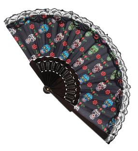 Vēdeklis ar mežģīnēm bērniem/pieaugušajiem, galvaskauss 03381, melna krās./(krāsa/dizains tiek izvēlēts nejauši), 23 cm
