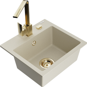 Virtuvinė plautuvė Mexen Milo 6505-69-670300-50, granitas, 43.5 cm x 41 cm x 17.1 cm, aukso sp./smėlio sp.