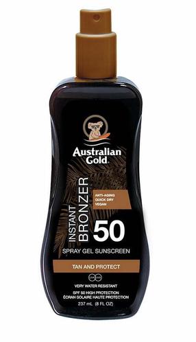 Izsmidzināms līdzeklis iedeguma kopšanai ķermenim Australian Gold Spray Gel Sunscreen With Instant Bronzer SPF50, 237 ml