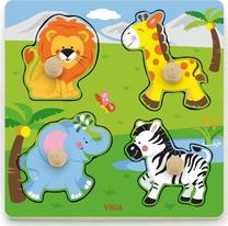 Medinė dėlionė Viga Toys Flat Wild Animals, įvairių spalvų, 4 vnt.