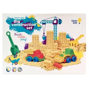 Modeliavimo smėlis su smėlio dėže, statybinės mašinos Genio Kids Big Construction 1kg, įvairių spalvų, 1000 g