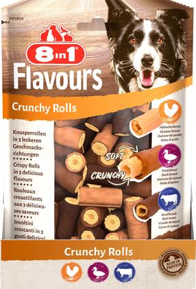 Skanėstas šunims 8in1 Flavours Crunchy Rolls, jautiena/vištiena/antiena, 0.085 kg