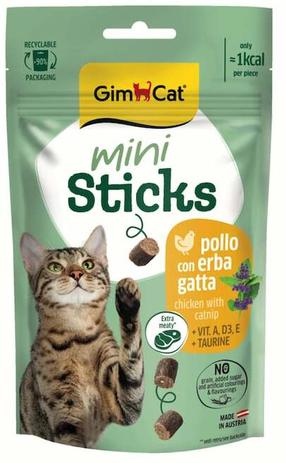 Skanėstas katėms Gimcat Mini Sticks Chicken With Catnip, vištiena/mėsa, 0.050 kg