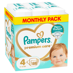 Sauskelnės Pampers Premium Care, 4 dydis, 9 - 14 kg, 188 vnt.