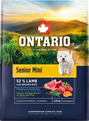Sausā suņu barība Ontario Senior Mini Lamb and Brown Rice, jēra gaļa, 2.25 kg