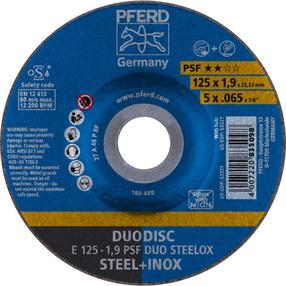 Griešanas un slīpēšanas disks Pferd E125-1,9 A46 P PSF DUO Steelox, 125 mm x 1.9 mm x 22.23 mm