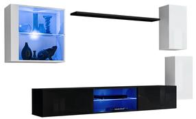 Sekcija ASM Switch XXIII, balta sp./juoda sp./tamsiai pilka sp., 250 cm x 40 cm x 140 cm