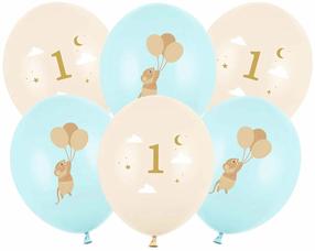 Balonu komplekti ovāls PartyDeco Mouse 1, bēša krās./gaiši zila krās., 6 gab.
