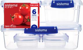 Pārtikas kastes komplekts Sistema Klip It, 0.180 - 2.2 l, 25.5 cm x 17.5 cm, caurspīdīga krās., 6 gab.