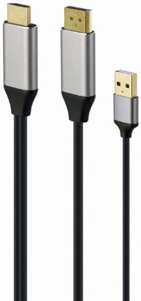 Adapteris Gembird HDMI - DisplatPort 4K A-HDMIM-DPM-01 HDMI, DisplayPort/USB, 2 m, melna krās./pelēka krās.