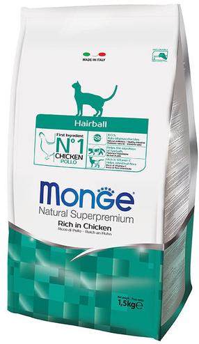 Sausā kaķu barība Monge Hairball, vistas gaļa, 1.5 kg