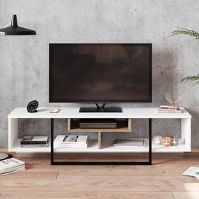 ТВ стол Kalune Design Asal 150, дубовый цв./белый цв./черный цв., 149.4 см x 35.2 см x 40 см