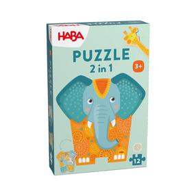 Koka puzle Haba 2in1 Elefant, 28 cm x 28 cm, 12 gab., daudzkrāsaina