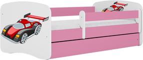 Bērnu gulta Kocot Kids Babydreams Racing Car, balta krās./rozā krās., 80 x 180 cm, bez veļas kastes, ar matraci