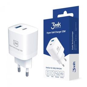 Telefoni laadija 3MK Hyper GaN Charger 33W, 1 x USB Type C/1 x USB Type-A, valge v., 33 W