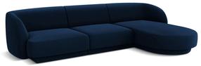 Kampinė sofa Micadoni Home Miley Velvet 4 Seats, tamsiai mėlyna sp., dešininė, 259 x 155 cm x 74 cm