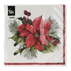 Jõulu pabersalvrätikud Poinsettia 602500470, 33 cm x 33 cm, (värv/disain valitakse juhuslikult), 16 tk