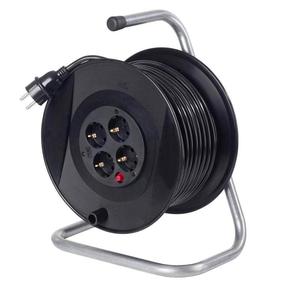 Удлинитель на катушке AS-Schwabe H05VV-F, 3G1.5, 50 м, IP20, 4 розетки, черный цв.