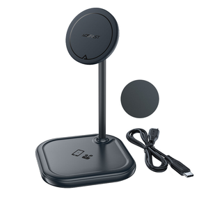Belaidis įkroviklis AceFast E6 2-in-1, USB-C/2 x Qi Wireless, juoda sp., 15 W