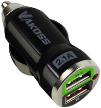 Auto telefona lādētājs Vakoss, 2 x USB, melna krās.