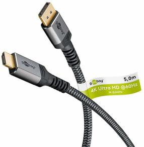 Laidas Goobay 65271 Displayport Male (vyriška), HDMI Male (vyriška), 5 m, pilka sp.