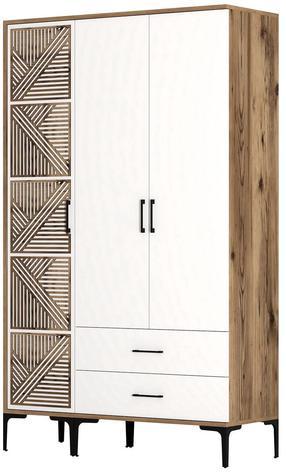 Riidekapp Kalune Design Kumsal PT, valge v./pähklipuu v., 47.5 cm x 120 cm x 201.4 cm