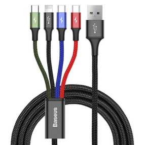 Кабель Baseus CA1T4-B01, Lightning/Micro USB/USB/USB-C, 120 см, синий цв./черный цв./красный цв.