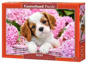 Puzle Castorland Pup in Pink Flowers 500 el. B-52233, 500 gab., rozā krās.