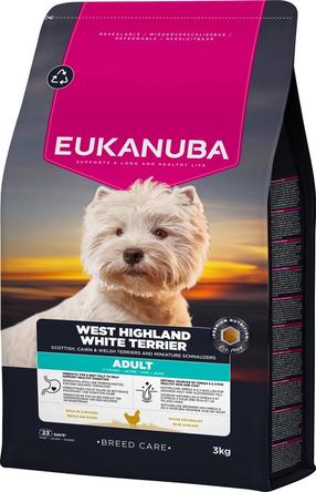 Sausas šunų maistas Eukanuba Adult West Highland White Terrier, vištienos kepenėlės, 3 kg