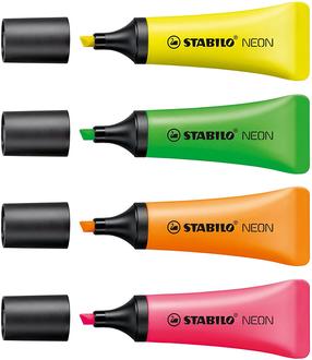 Текстовый маркер Stabilo Neon, желтый цв./зеленый цв./oранжевый цв., 4 шт.