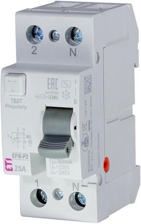 Rikkevoolukaitse ETI EFI6-P2, 2P, 25 A, 230 V, 30 mA